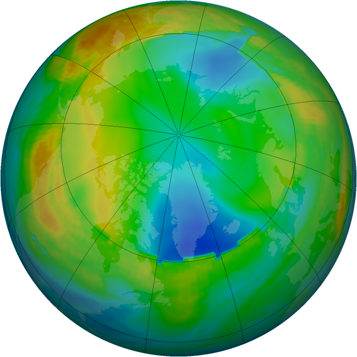 Arctic ozone map for 23 December 1988